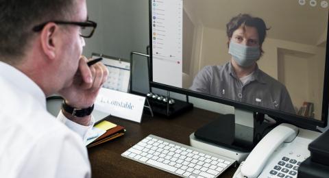 A video call takes place.