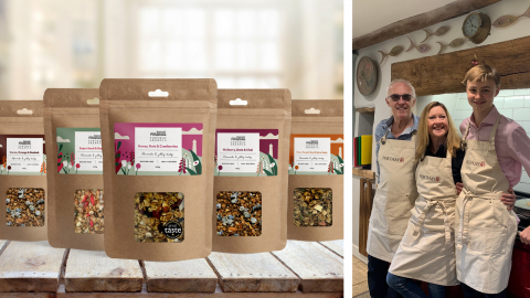 Gloucestershire based Forthay Granola product range of five flavours photographed on table