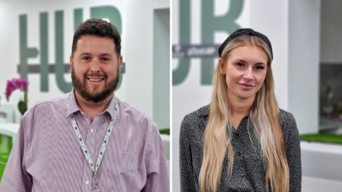 Tom and Freya, new Growth Hub team members, standing in the Forest of Dean Growth Hub